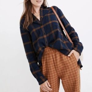 Madewell Navy and Brown Checkered Shirt Jacket